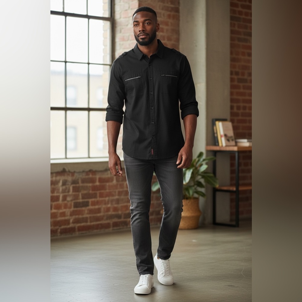 Sovereign Code Men’s EUC Black Button-Up Shirt
